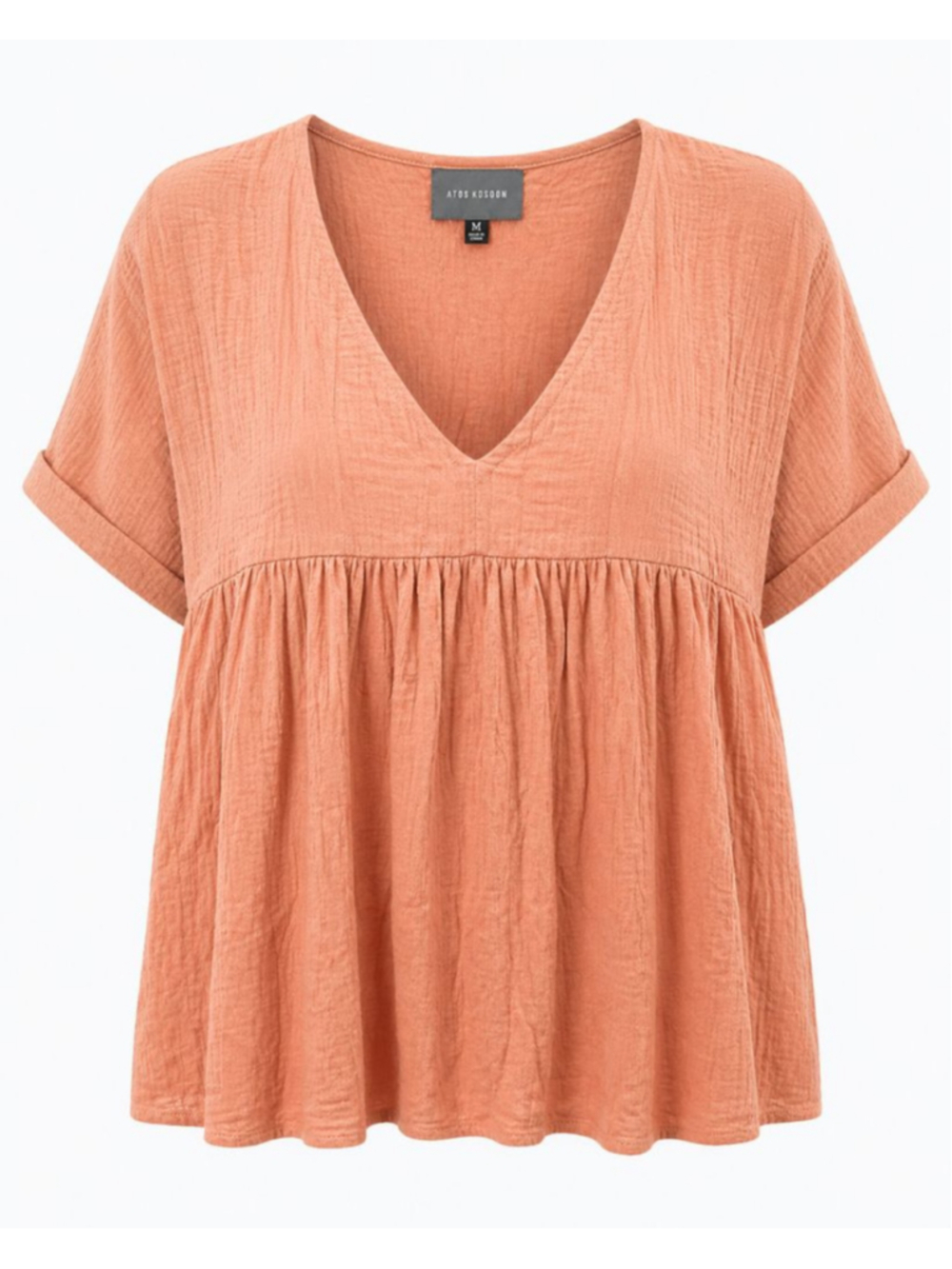 Hudson Gray Peach Gauze Babydoll Top V Neck Short Sleeve Boho Size M